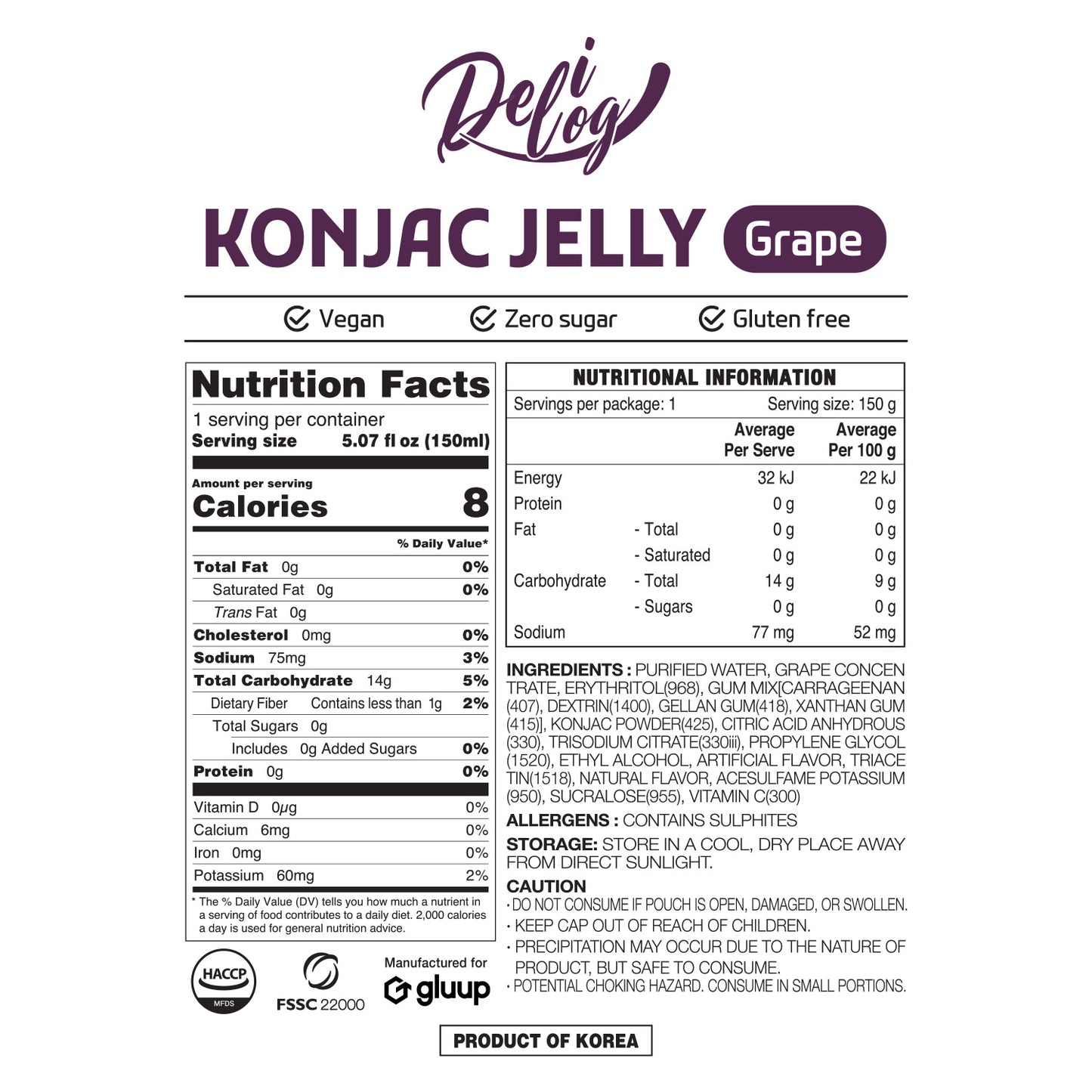 Delilog Konjac Jelly (Grape) 150ml