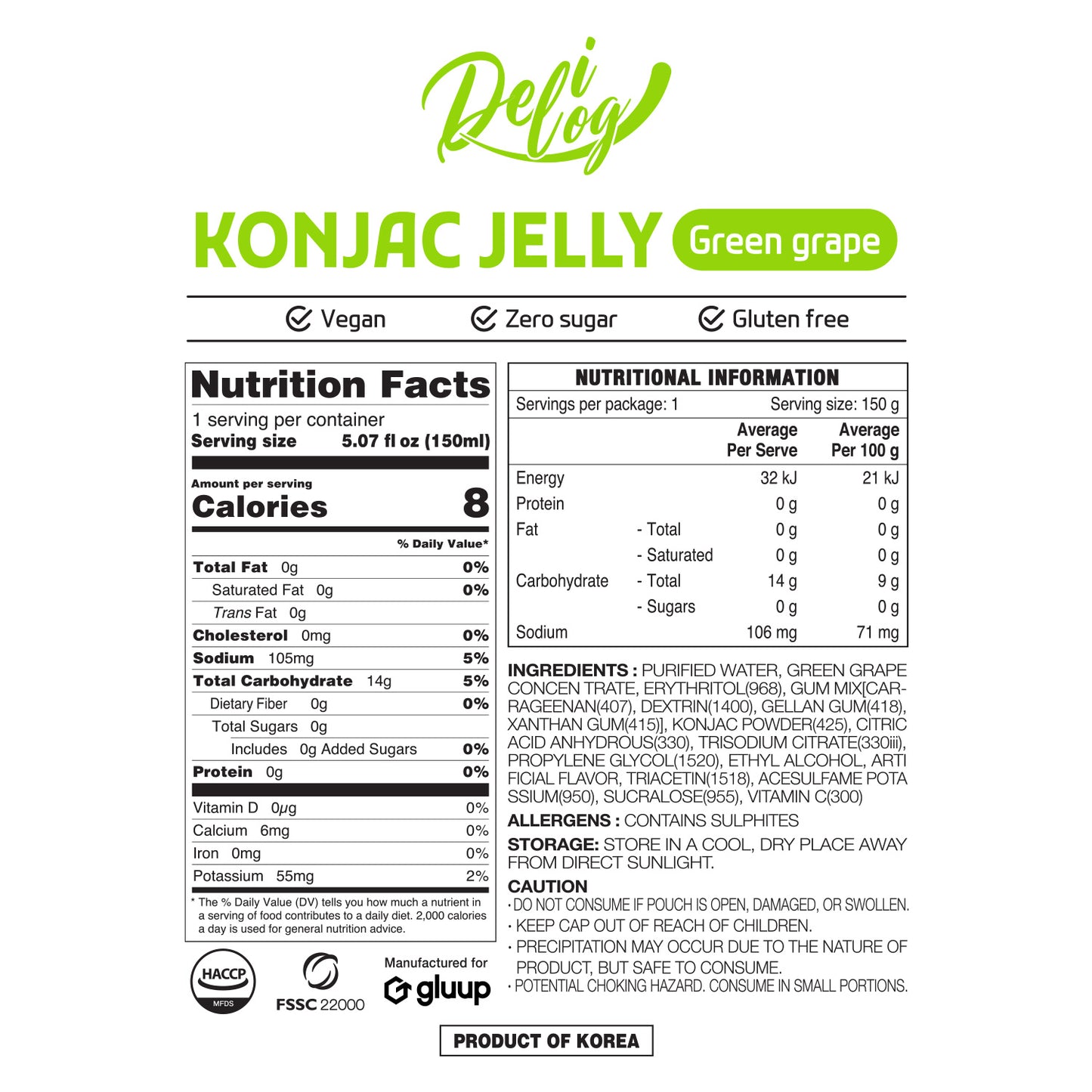 Delilog Konjac Jelly (Green Grape) 150ml