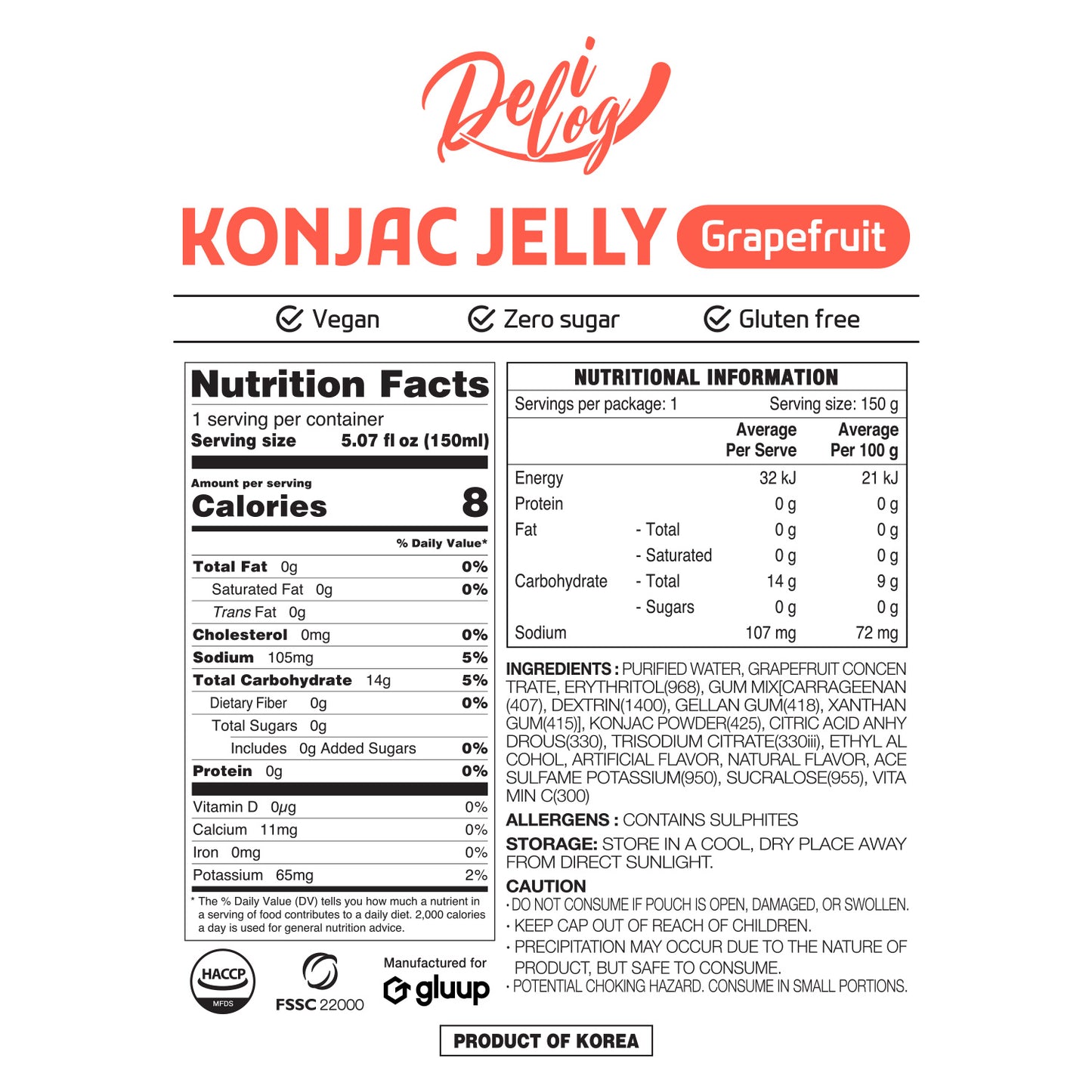 Delilog Konjac Jelly (Grapefruit) 150ml