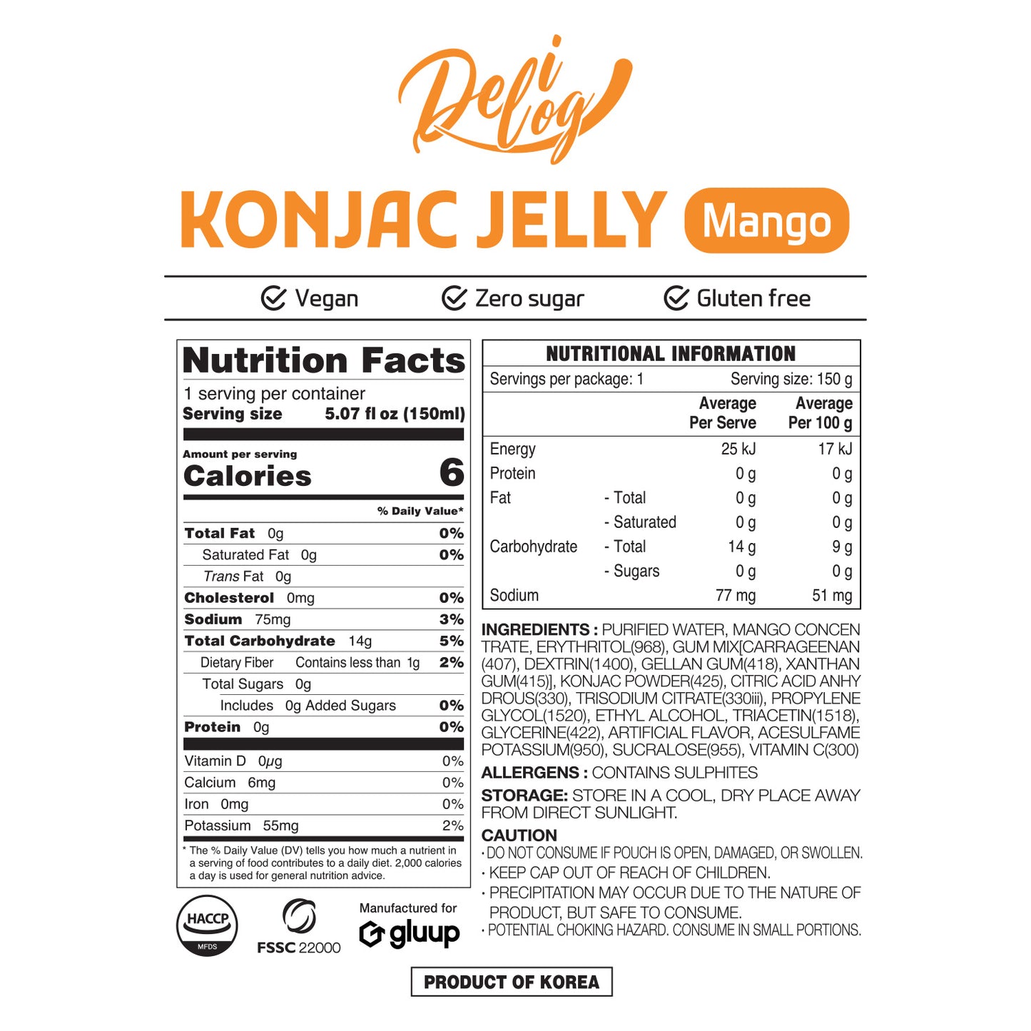 Delilog Konjac Jelly (Mango) 150ml